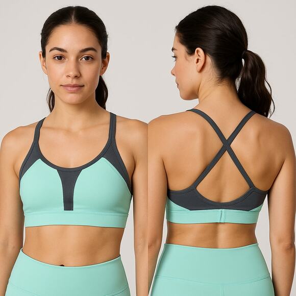 Champion Women’s Sports Bra XL Mint Green Gray Crisscross Back Adjustable Hook - Picture 1 of 7